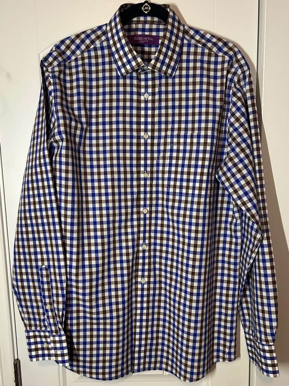 Men's Blue and Brown Checked Dress Shirt